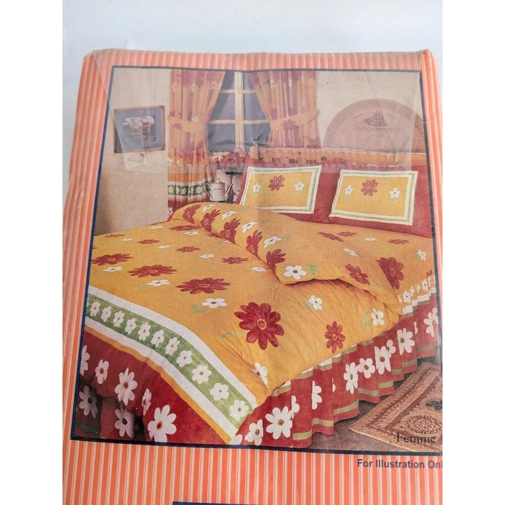 Vtg MCM King Duvet Set Flower Power Mod Retro Pink Yellow Pillowcases NIP